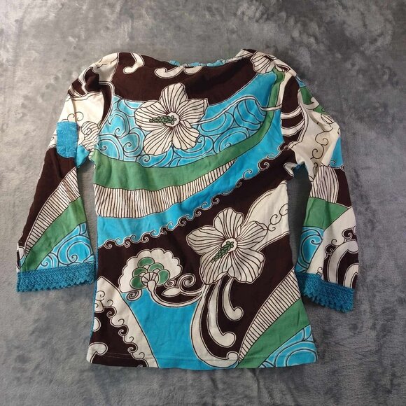 Forbidden Women M Artsy Multicolored Light Hoodie Shirt Sheer Beaded Long Sleeve - Picture 5 of 7